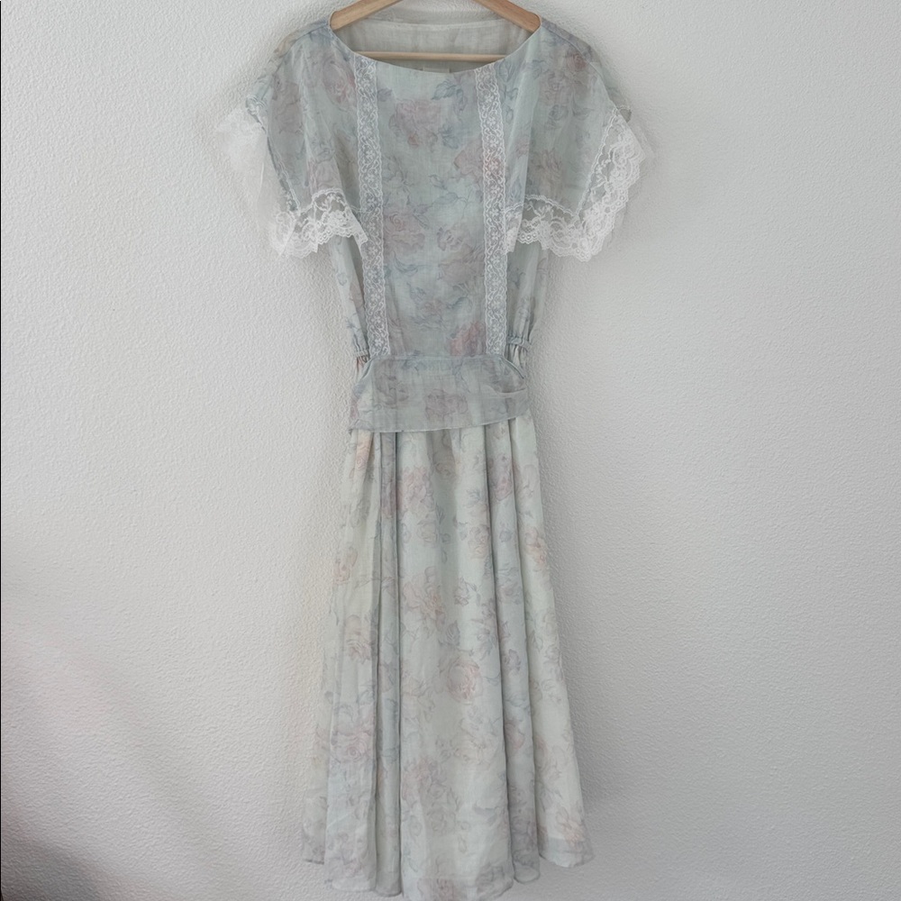 Vintage Gunne Sax Floral Lace Midi Dress Size 7 Cottagecore Prairie 80s Peasant